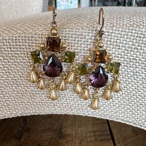 Monet Gold Tone and Natural Stone  Chandelier Earrings